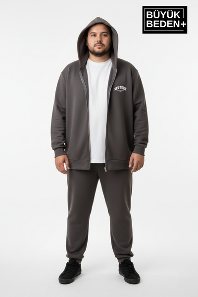 Superlife Men's Plus Size Zippered Hooded New York Printed Thin Sweatshirt Cardigan Spr26Bhr923