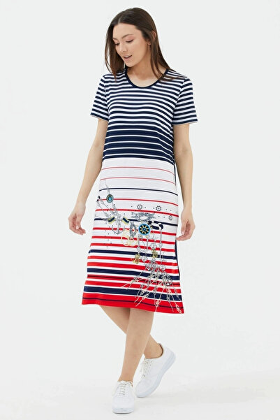 Sementa Γυναικείο κοντομάνικο φόρεμα με στάμπα θάλασσας - Navy Blue