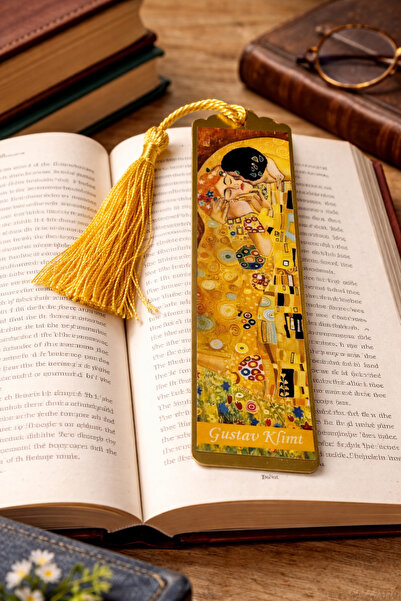 RenkliİzlerAtölyesi Sanatsal Tablo Temalı Metal Kitap Ayracı (Gustav Klimt Öp...