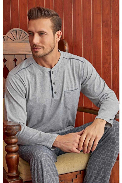 KLY PİJAMA Muški sivi Sa dugmadima do pola komplet pidžama