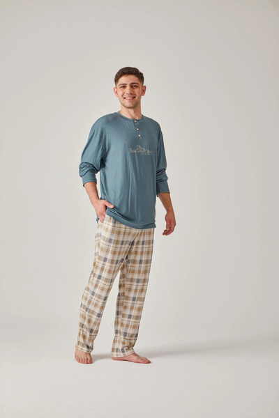 Pamuk & Pamuk Men's Green PlaidModalCotton Pajama Set - Printed T-shirt