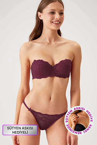 Pierre Cardin Mürdüm 4563 Pisa Destekli / Push - Up Dolgulu Straplez Dantelli...