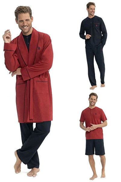 U.S. Polo Assn. U.S. Polo Assn. 12040 Мъжки бордо пижама с халат, 5-частен ко...