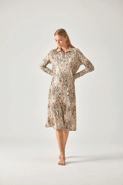 Pamuk & Pamuk Віскозна нічна сорочка для жінок - чорний леопардовий візерунок