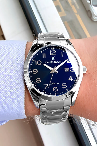 Daniel Klein ساعة يد رجالية 3 ATM مقاومة للماء لون فضي حبل فولاذي هدية سوار Dke2063c5