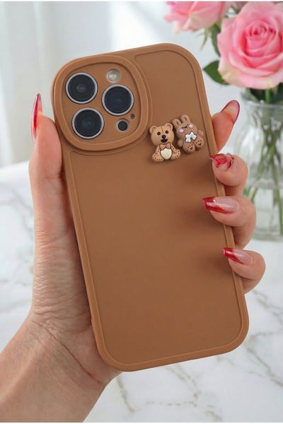 Fibaks İphone 15 Pro Uyumlu Kılıf Tasarımlı Desenli Kamera Korumalı Ayıcık Ve...