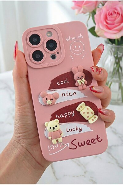 Fibaks İphone 15 Pro Uyumlu Kılıf Tasarımlı Desenli Kamera Korumalı Tavşan Pe...