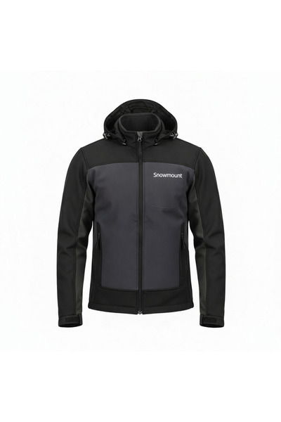 SNOWMOUNT Siyah Antrasit Renk Softshell Sök Tak Kapüşonlu Kışlık Polarlı Mont Ceket