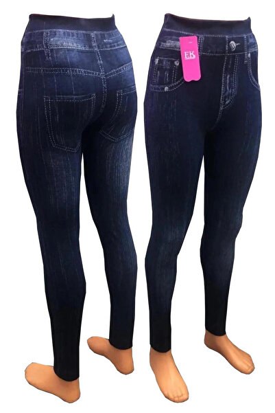 F.K Kadın Kot Desenli Ultra Esnek Kot Görünümlü Tayt (40-100 Kg)