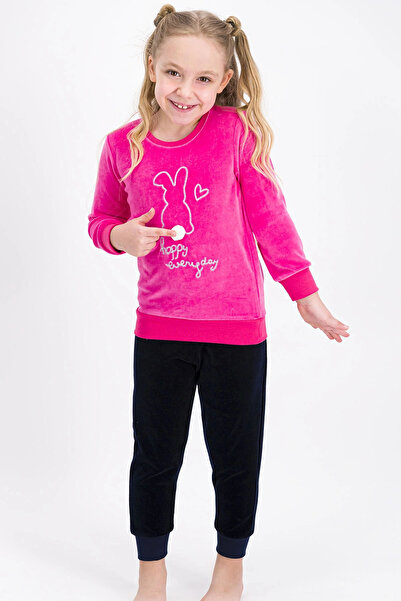 ROLY POLY Rolypoly Happy Everyday Şeker Pembe Kız Çocuk Kadife Eşofman Takımı