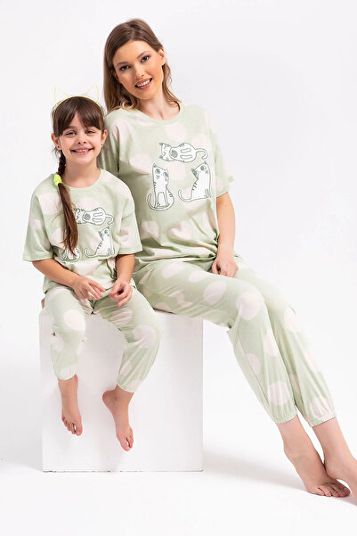 ROLY POLY Water Green Rolypoly Cats Girl's Pajama Set