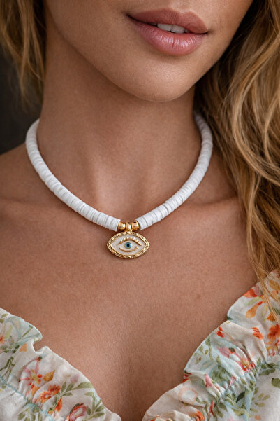 HERCY Göz Kolye | Beyaz Fimo Kolye | Yazlık Kolye | Göz Kolye | Nazar Boncukl...