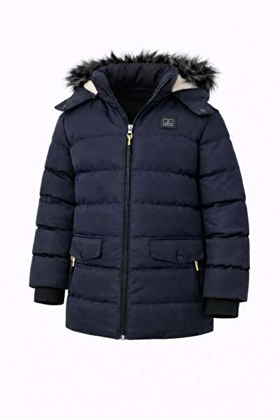 REGOS Erkek Lacivert Çıkartılabilir Kapüşonlu Içi Kürklü Su Ve Rüzgar Geçirme...