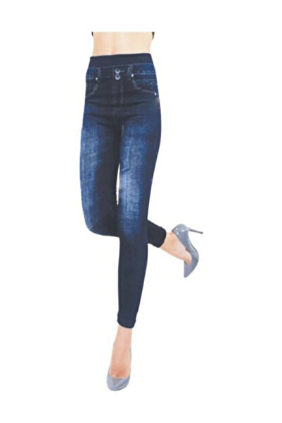 F.K Kadın Koyu Mavı Füme Kot Görünümlü Likralı Tayt