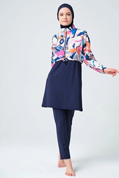 ALFASA Desenli Crop Tam Kapalı Tesettür Mayo 23260-23 Oranj