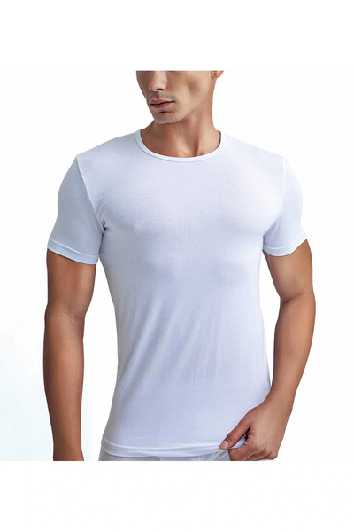 Bludream قميص داخلي رجالي اقتصادي مكون من قطعتين من الخيزران الأبيض برقبة دائ...