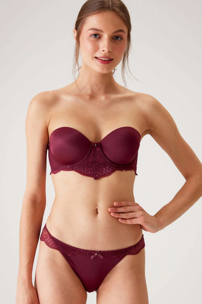 Pierre Cardin Kadın Mürdüm 4723 Balenli Straplez Ekstra Destekli Sütyen Takım