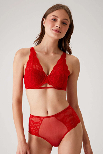 Pierre Cardin Set de lenjerie intima Genoa 4840 Red Soft Push Up Lace Up și chiloți cu talie înaltă
