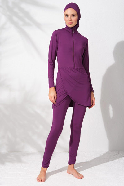 Pierre Cardin ملابس سباحة حجاب بأكمام طويلة وسحاب أرجواني 231914