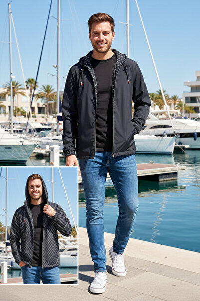 REMSA Ανδρικό διπλής όψης εποχιακό μπουφάν μονό επάνω μέρος REU-24726 Navy Blue