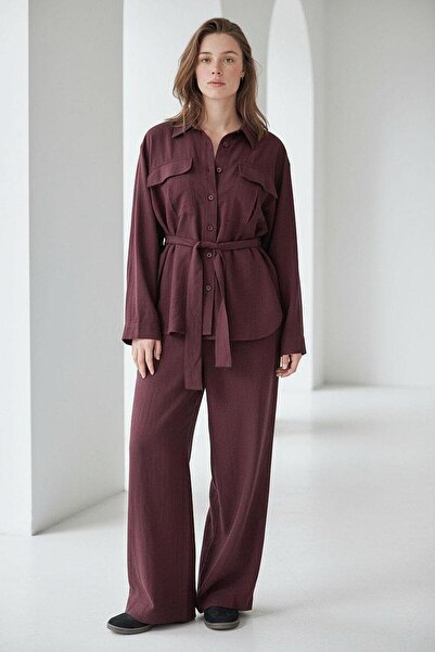 Seeh Burgundy Long Sleeve Oversized Women's Set Sh338