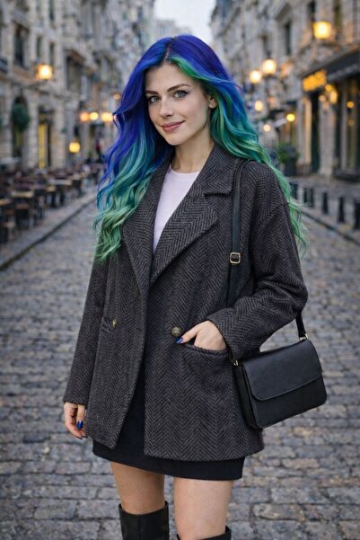 KaraAS Women-Cashmere-Coat-Herringbone- Oversized