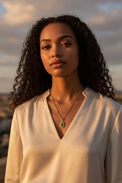 ELENOR Kadın Yeşil ve Şeffaf Taşlı Paslanmaz Çelik Kolye