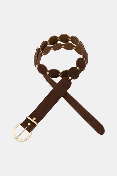 Shule Bags حزام رعاة البقر من جلد الغزال المزين بالمسامير باللون البني