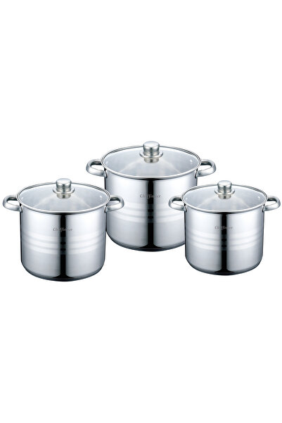 cheffinger 6 Pcs Deep Stock Pot Sets with Glass Lid