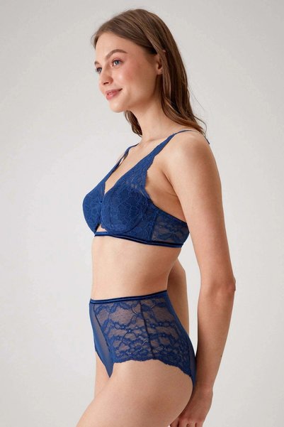 Pierre Cardin Lacivert 4840 Cenova Soft Push Up Dolgulu Dantelli Sütyen Ve Yüksek Bel Külot İç Çamaşır Takımı
