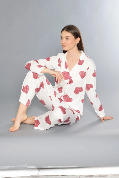 Bordomix Ženska letnja pidžama sa dugim rukavima Na dugmad sprijeda set 790-71