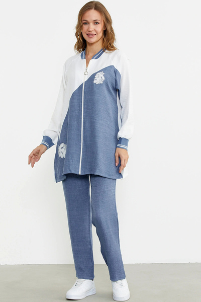 Sementa Zippered Embroidered Tunic Set - Indigo