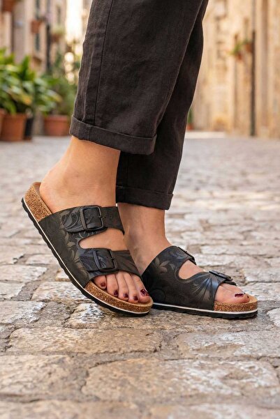 GEZER Papuci de damă cu design de vară din piele artificială cu talpă din plu...