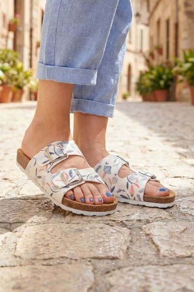 GEZER Papuci de vară pentru femei, cu două catarame, reglabile, zilnice