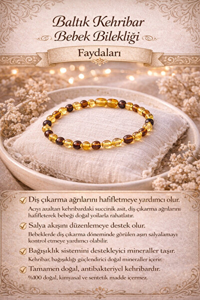 İyyaKee Baltık Kehribar Bebek Diş Çıkarma Bileklik – Doğal & Güvenli (15 cm)”