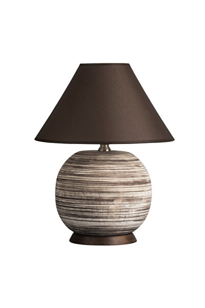 Genel Markalar Kahire Serisi Kahve Tonlarında Çizgili Seramik Abajur Kahve Ba...