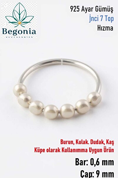 Lunexa 925 Ayar Gümüş Piercing 7 Top Krem Inci Boncuklu Halka Hızma & Kıkırda...
