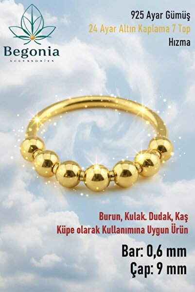 Begonia Accessories 925 Ayar Gümüş 7 Top Gold Halka Hızma