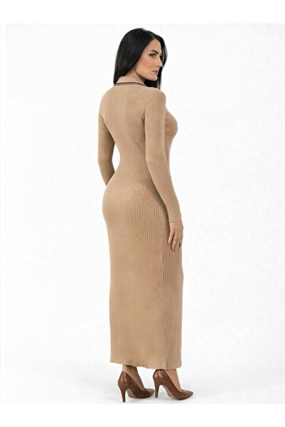 esma trend Rochie lungă de damă, model cu guler tip cămașă și nasturi