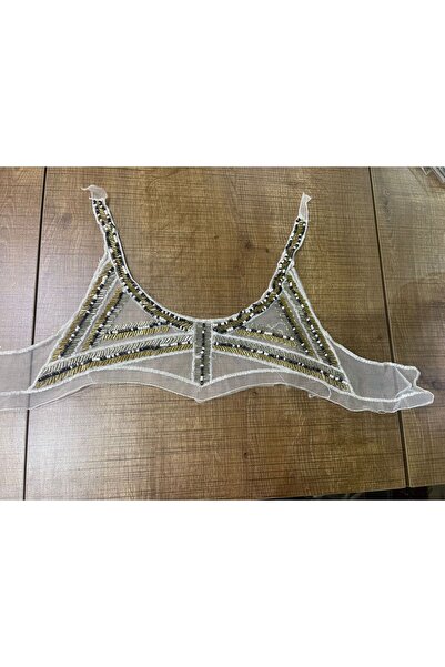 Gönülden Tasarım 26X8 Cm Aplicație pentru guler din tul guipur alb brodat cu ...