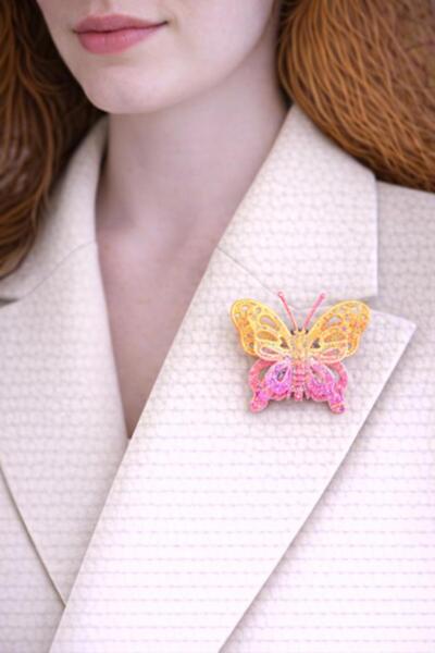 Gönülden Tasarım Renkli Kelebek Broş Yaka İğnesi Türban İğnesi 6X5