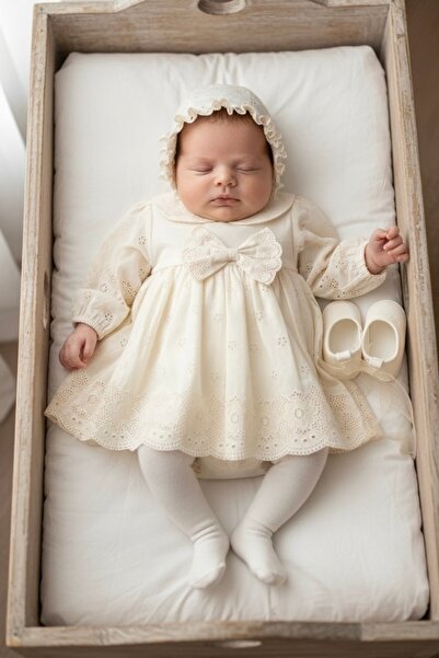 Cherub Baby Manolya Kız Bebek Bebe Yaka Fisto Elbise Yenidoğan Lüx Elbise Set...