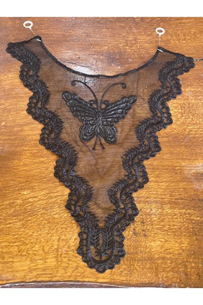 Gönülden Tasarım 37X28 CCM TUL NEGRU GUIPURE GOLIER FLUTURI ROCHIE GOLIER BLU...