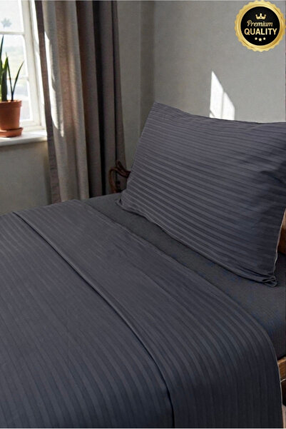 VESSİNOHOME Imperial Series Striped Cotton Satin Single Duvet Cover Set with ...