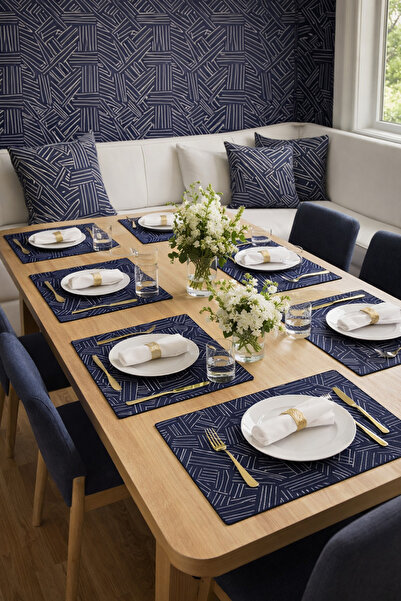 ALAMODECOR 6'lı Baskılı Kumaş Amerikan Servis ! Tabak Altlığı ! Peçetelik 35 ...