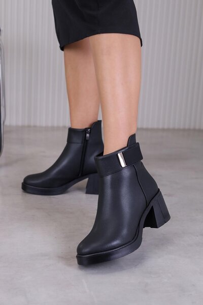 Stil Durağı Dupa Model 5 cm Heel New Season Short Boots Black