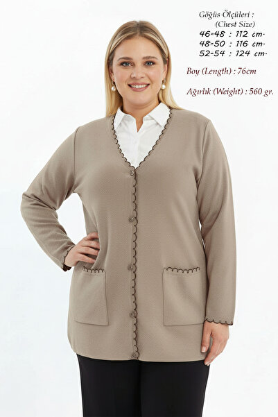 Laden كارديجان نسائي منسوج من الفولاذ مقاس كبير كلاسيكي غير قابل للتكور بلون بيج للأمهات