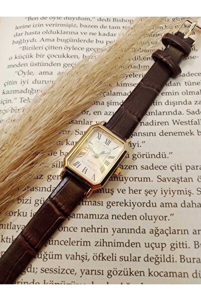 Ricardo ساعة يد نسائية بسيطة مستطيلة الشكل من الفولاذ المقاوم للصدأ بنمط جلد ...