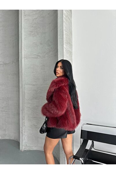 Lunea Womens فرو ناعم ذو ملمس ناعم مبطن باللون العنابي للنساء