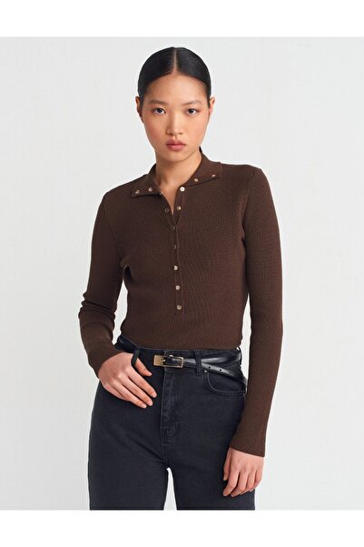 swc knitwear Pulover de damă din amestec de lână cu detaliu cu snap